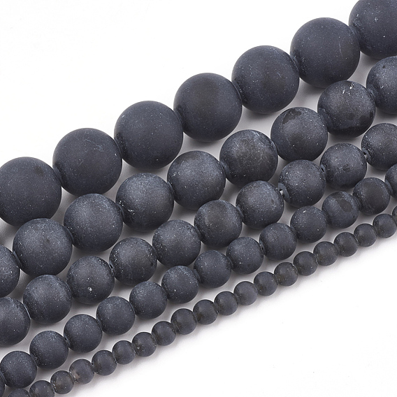 Natural Obsidian Beads Strands, Frosted, Round