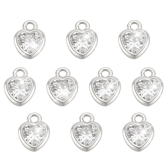10шт. 925 подвески в форме сердца из стерлингового серебра с прозрачными кубическими циркониями