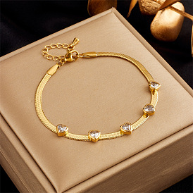 Chic Minimalist Heart-Shaped Diamond Snake Bone Chain Bracelet - Versatile Titanium Steel Jewelry