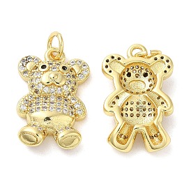 Brass Micro Pave Cubic Zirconia Pendants, with Jump Rings, Lead Free & Cadmium Free, Bear Charms