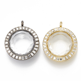 Alloy Magnetic Locket Pendants, with Rhinestone and Glass, Flat Round, Crystal