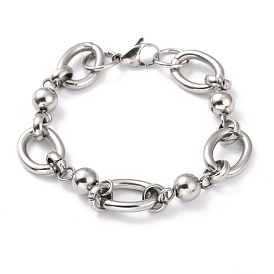 304 Stainless Steel Round Link Chain Bracelets, with Lobster Claw Clasps