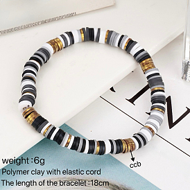 Handmade Polymer Clay Heishi Beaded Stretch Bracelets with CCB for Women, Golden