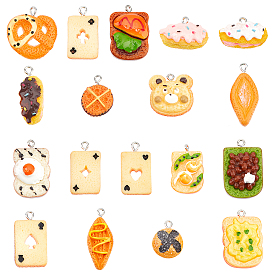 36Pcs 18 Style Resin Pendants, with Platinum Tone Iron Loop, Imitation Food, Mixed Shapes