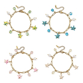 Браслеты с подвесками из стекла и синтетической бирюзы, 304 женские браслеты-цепочки со скрепками из нержавеющей стали, морская звезда и куб