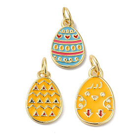 Rack Plating Brass Enamel Charms, with Jump Ring, Long-Lasting Plated, Lead Free & Cadmium Free, Real 18K Gold Plated, Easter Egg Charm