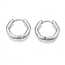 201 Stainless Steel Hexagon Hoop Earrings, Hinged Earrings for Women, with 304 Stainless Steel Pins