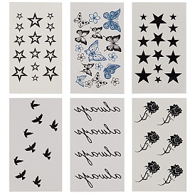 Gorgecraft 12 Sheets 6 Style Cool Sexy Body Art Removable Temporary Tattoos Paper Stickers, Bird & Star & Rose & Butterfly Pattern