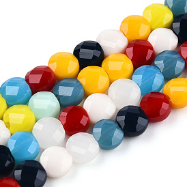 Perles de verre opaques de couleur unie, facette, plat rond