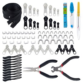 DIY Kit, with Carbon Steel Pliers, Tape Measure, Nylon Closed-end Zipper, Plastic Zipper Puller With Strap, Plastic Handle Iron Seam Rippers, Sewing Scissors, Zipper Replacement Repair Kit