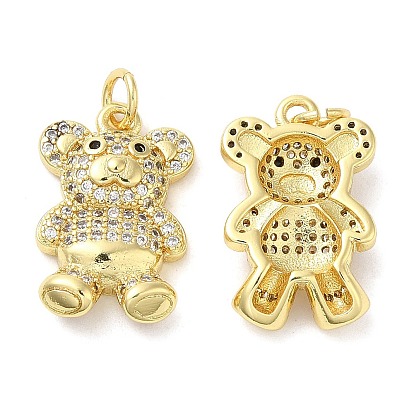 Brass Micro Pave Cubic Zirconia Pendants, with Jump Rings, Lead Free & Cadmium Free, Bear Charms