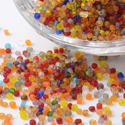 12/0 Transparent Colors Frosted Round Glass Seed Beads, 2~3x1.5~2mm, Hole: 0.8~1mm, about 37500pcs/pound