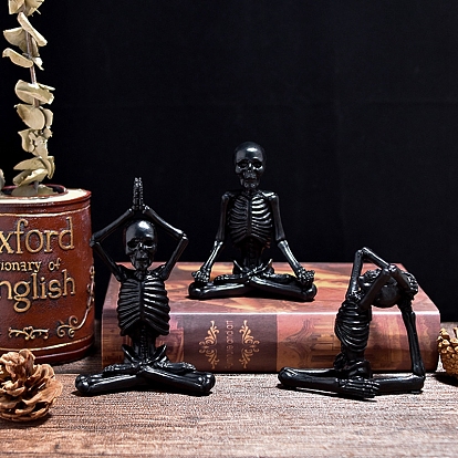 Resin Yoga Skeleton & Skull Figurines, for Home Office Desktop Decoration