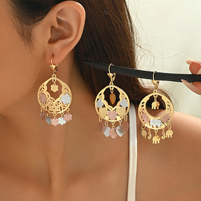 Винтажные разноцветные золотые полые серьги-кольца с цветочным узором и кисточками в виде цветка для женщин