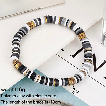 Handmade Polymer Clay Heishi Beaded Stretch Bracelets with CCB for Women, Golden