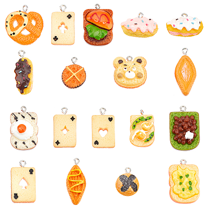 36Pcs 18 Style Resin Pendants, with Platinum Tone Iron Loop, Imitation Food, Mixed Shapes