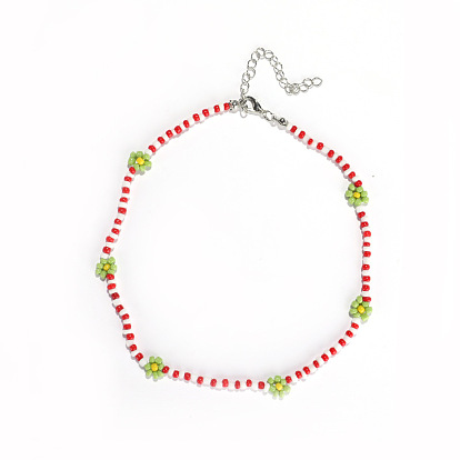 Colorful Rice Bead Necklace with Daisy Flowers for Women