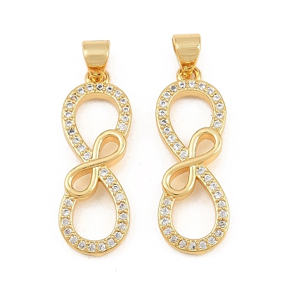 Brass Micro Pave Clear Cubic Zirconia Pendants, Infinity Symbol Charms, Long-Lasting Plated, Lead Free & Cadmium Free, Rack Plating