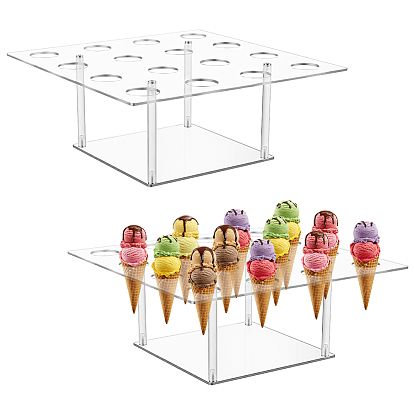 16-Hole Square Acrylic Ice Cream Display Stands, Ice Cream Cone Holders