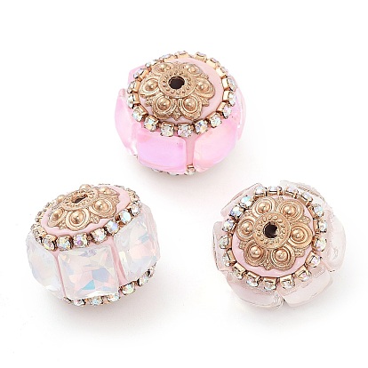 Индонезийские бусины ручной работы, со сплавом, смола и стекло, круглый с квадратом, золотые