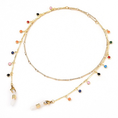 Chaînes de lunettes, tour de cou pour lunettes, avec chaînes à maillons en laiton émaillé, 304 fermoirs à pince de homard en acier inoxydable et extrémités en caoutchouc, fleur, colorées
