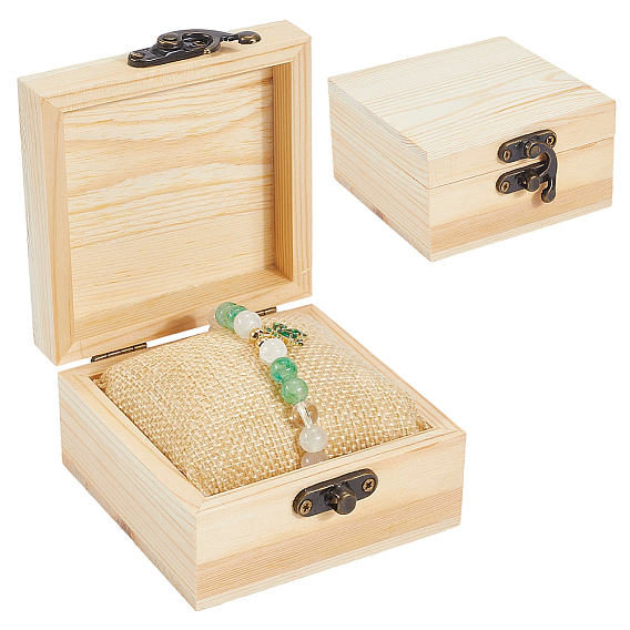 2 шт. деревянные коробки для хранения ювелирных изделий с 2 шт. тканевые подушечки для браслетов и часов, квадратный