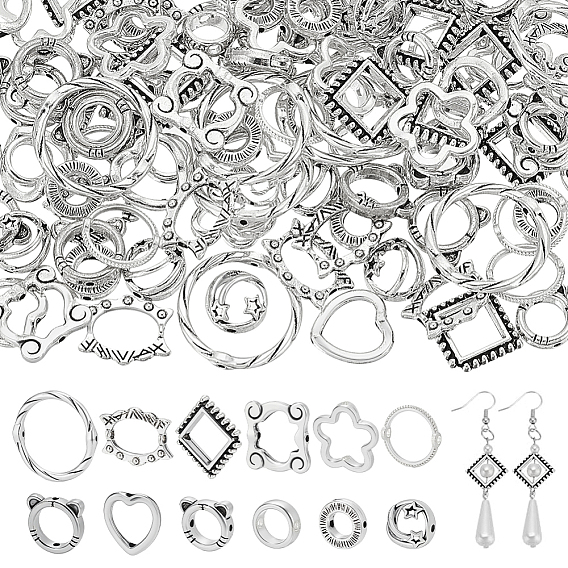 120шт 12 стили сплав бусины рамка, античное серебро