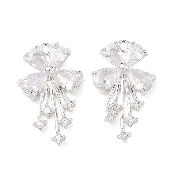 Brass Pave Clear Cubic Zirconia Pendants, Bowknot Charms