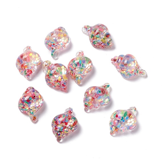 Transparent Resin Cabochons, Conch with Sequins