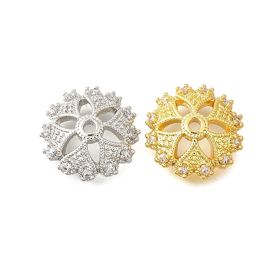 Колпачки для бусин из прозрачного кубического циркония в форме цветка из латуни, долговечный, без кадмия и без свинца, стойки покрытие