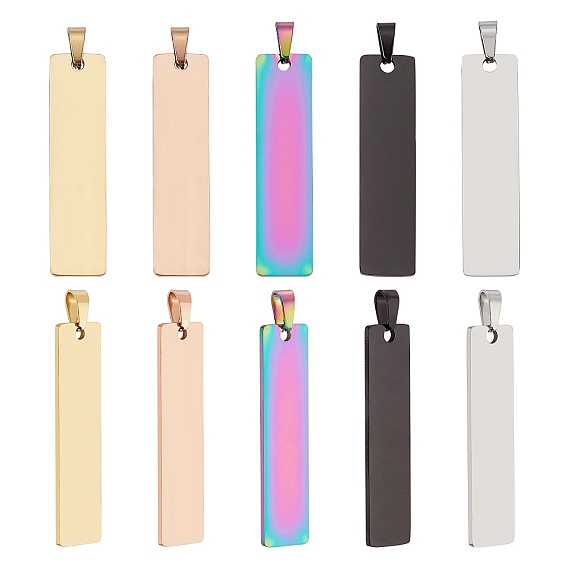 10 шт. 5 цвета вакуумное покрытие pvd 304 подвески из нержавеющей стали, лазерная резка, пустая бирка с зеркальной полировкой, прямоугольные