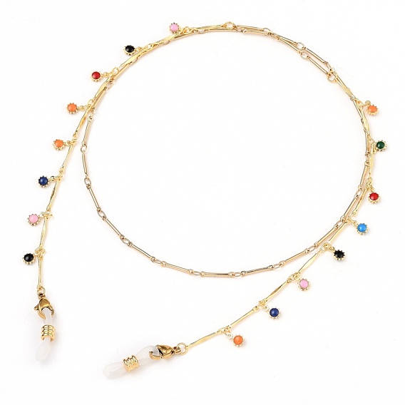 Eyeglasses Chains, Neck Strap for Eyeglasses, with Brass Enamel Bar Link Chains, 304 Stainless Steel Lobster Claw Clasps and Rubber Loop Ends, Flower, Colorful