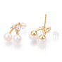 Natural Pearl Stud Earrings with Cubic Zirconia, Brass Cherry
 Earrings with 925 Sterling Silver Pins, Cadmium Free & Nickel Free & Lead Free