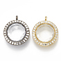Alloy Magnetic Locket Pendants, with Rhinestone and Glass, Flat Round, Crystal