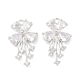Brass Pave Clear Cubic Zirconia Pendants, Bowknot Charms