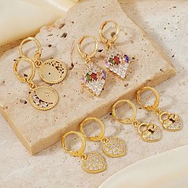 Elegant Japanese Style Copper & Zircon & Diamond Hoop Earrings, Fashionable and Versatile Accessories, Golden