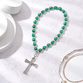 Крест сплав подвески украшения, с круглыми акриловыми бусинами с покрытием