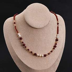 Ожерелья из натурального сердолика (окрашенного и нагретого), родохрозита, пресноводного жемчуга и стеклянных бусин, с 304 концевыми цепями из нержавеющей стали, ионное покрытие (ip)