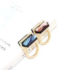 Кольца из сплава и акрила, прямоугольные, золотые