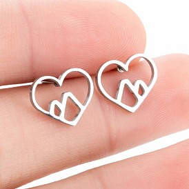 Charming Heart-shaped Stainless Steel Earrings with Japanese-style Hollow Design
