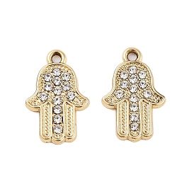 UV Plating Alloy Rhinestone Pendants, Hamsa Hand/Hand of Miriam Charms