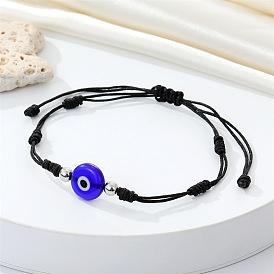 Bracelet de cordon noir bleu mauvais œil vintage - bracelet de cordon tissé à la main