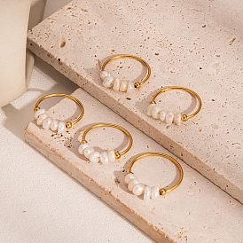 Кольца из нержавеющей стали с пресноводным жемчугом во французском стиле для женщин