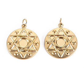304 Configuración de cabujón colgante del acero inoxidable, con anillos de salto, para la religion, plano y redondo con estrella de david
