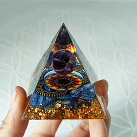 Orgonite Pyramid Resin Energy Generators, Natural Amethyst Round Inside for Home Office Desk Decoration