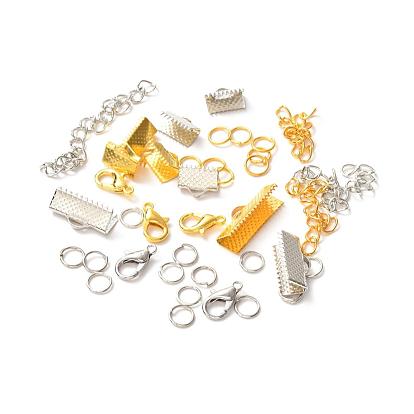 DIY Jewelry Making Kits, Including Iron Ribbon Crimp Ends & Open Jump Rings & Chain Extender, Zinc Alloy Lobster Claw Clasps
