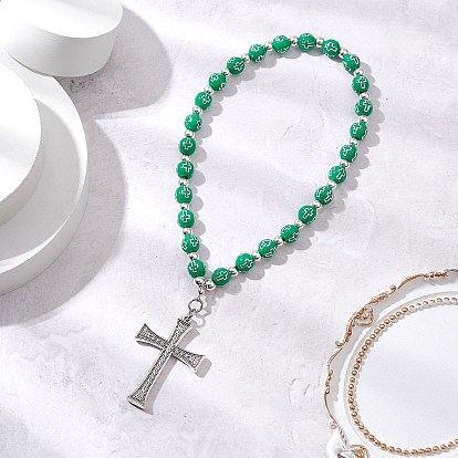 Крест сплав подвески украшения, с круглыми акриловыми бусинами с покрытием