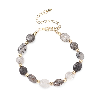 Браслеты из натуральных драгоценных камней и латунных бусин для женщин, самородки, золотые