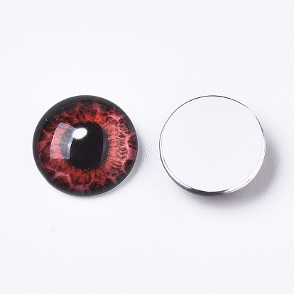 Flat Back Glass Cabochons, Dome/Half Round with Dragon Eye Pattern