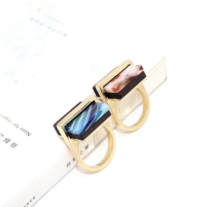 Кольца из сплава и акрила, прямоугольные, золотые